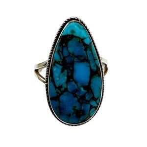 Vintage 925 Sterling Silver Turquoise Chip Ring Size 7.5